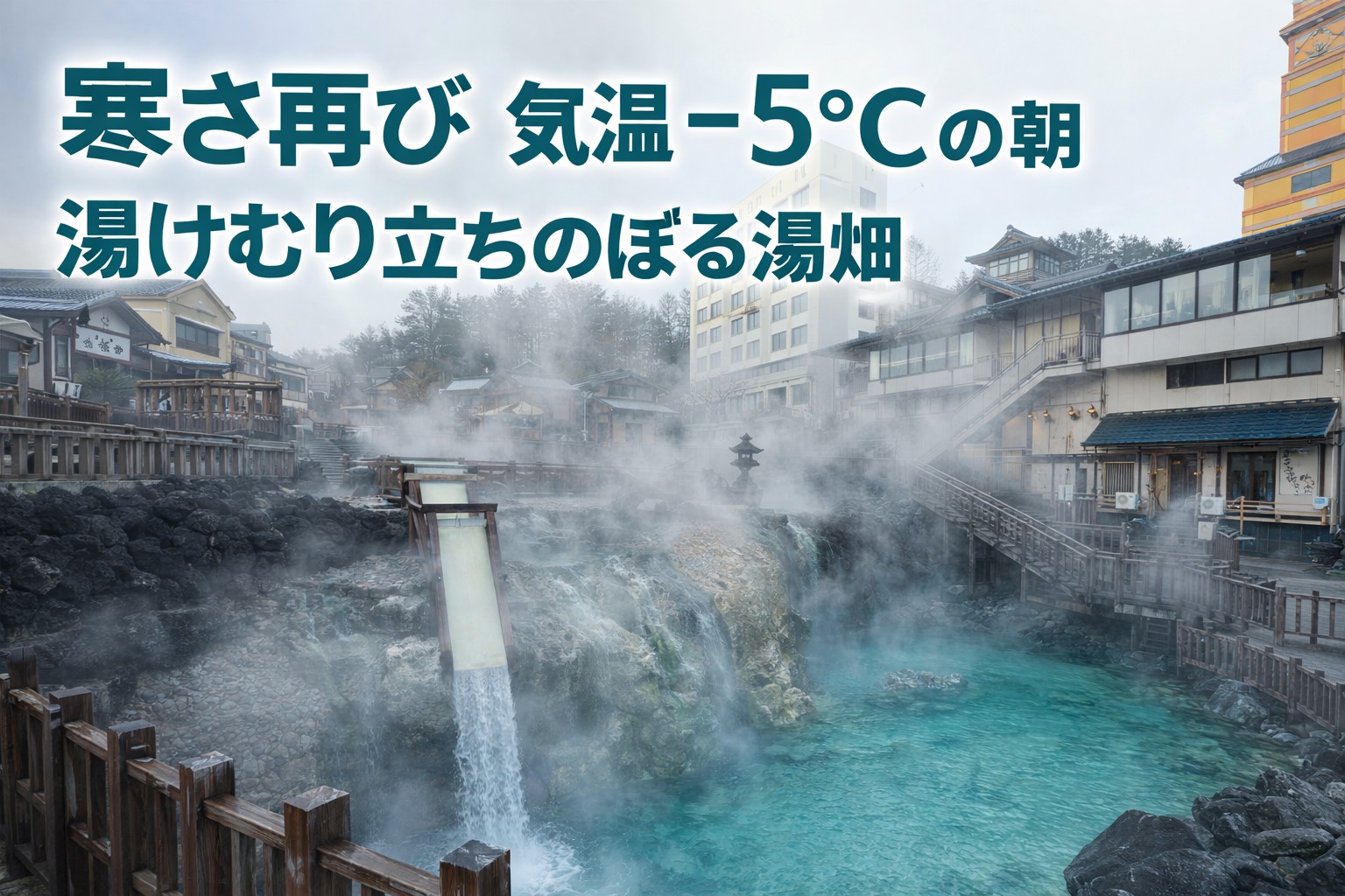 再び冬の寒さへ 気温−5℃の朝、湯けむり立ちのぼる湯畑 – 【公式】草津